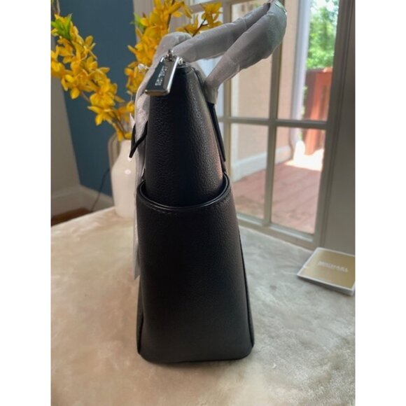 NWT Michael Kors Charlotte Black Leather Tote - Silver Hardware - Picture 6 of 12